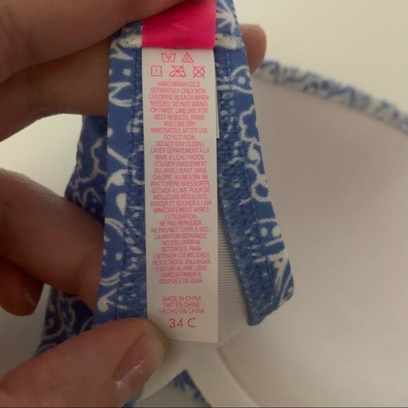 Victoria's Secret Women's Strapless Ruffle Bandeau Bikini Top Blue White SZ 34C - Picture 8 of 9